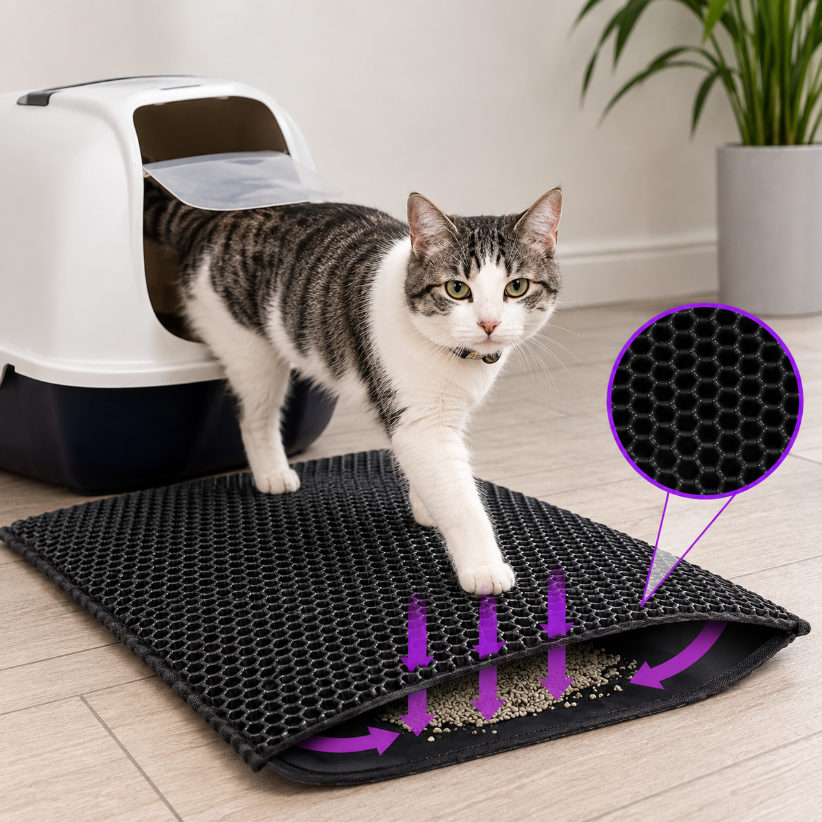 Alfombra Atrapa Arena para Gatos — Doble Capa Antideslizante