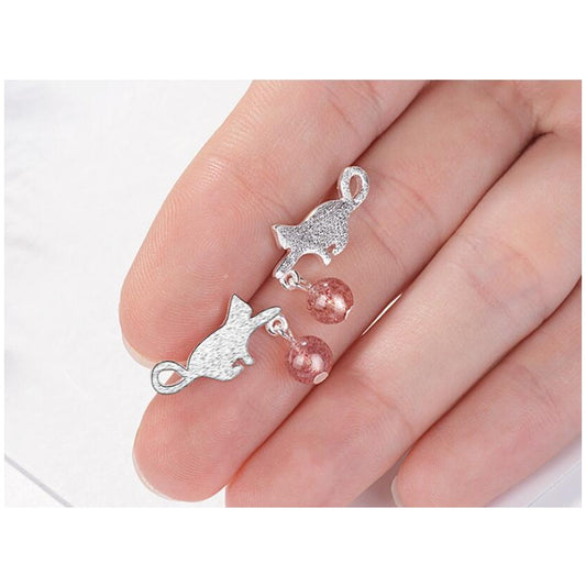 Aros de gatito juguetón con bolita rosada | 12 × 8 mm